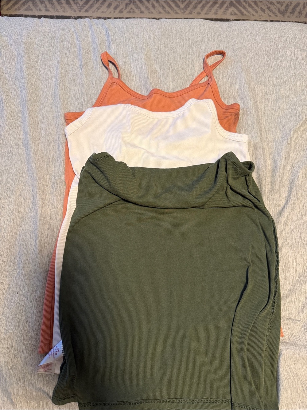 Time and Tru Olive, White & Coral Ribbed Tank Trio